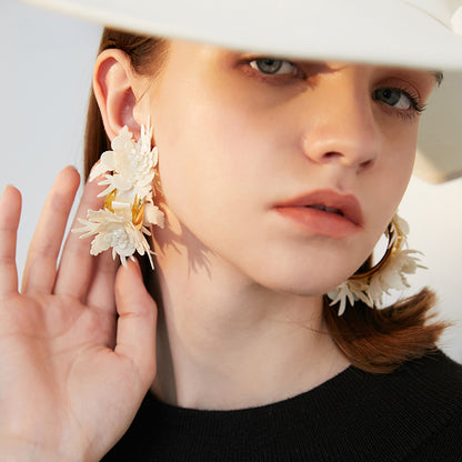 Holiday Floral Half-Hoop Stud Earrings - Rare Visual Jewelry