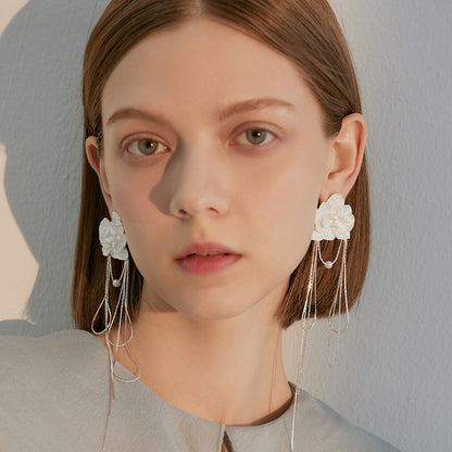 Silver Floral Tassel Earrings - Rare Visual Jewelry