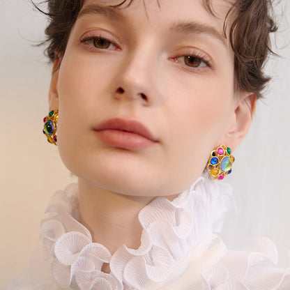 Dopamine Bloom Gold & Gemstone Earrings - Rare Visual Jewelry