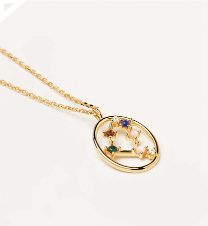 Twelve Constellations Colored Stone Pendant Necklace - Rare Visual Jewelry