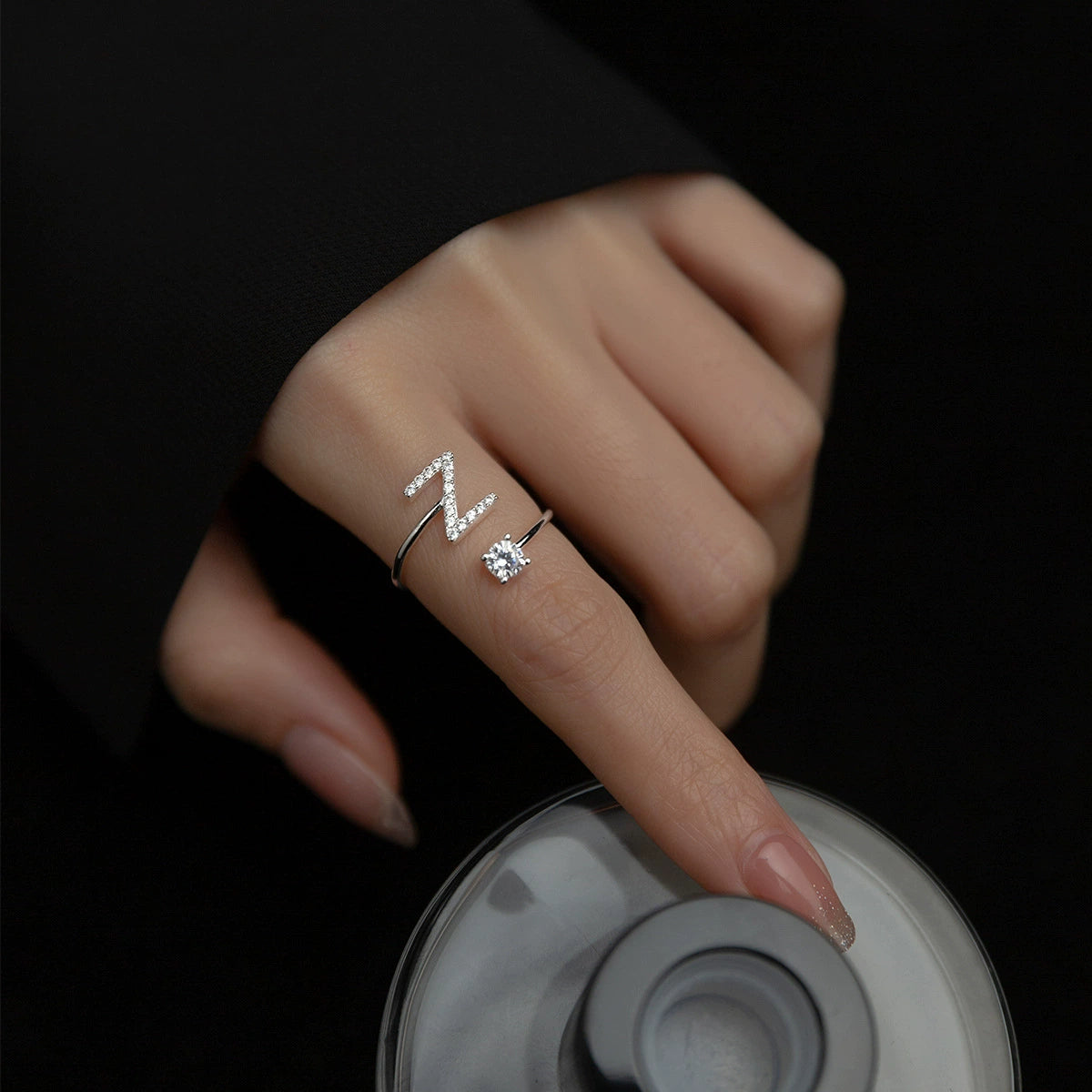 【Rare Visual】925 sterling silver 26 English letter ring women's instagram niche design plain ring index finger ring