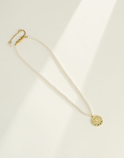 Devil's Eye Gold Coin Natural Pearl Necklace - Rare Visual Jewelry