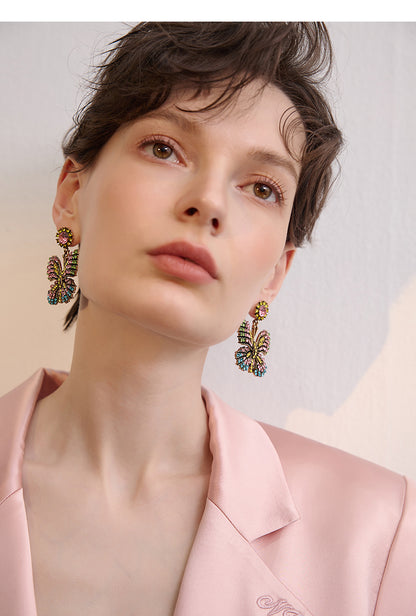 Light Luxury Sweet Sparkling Diamond Colorful Butterfly Earrings - Rare Visual Jewelry