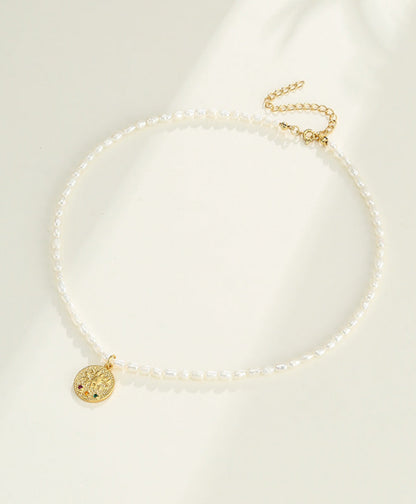 Devil's Eye Gold Coin Natural Pearl Necklace - Rare Visual Jewelry