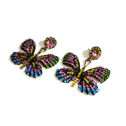 Light Luxury Sweet Sparkling Diamond Colorful Butterfly Earrings - Rare Visual Jewelry