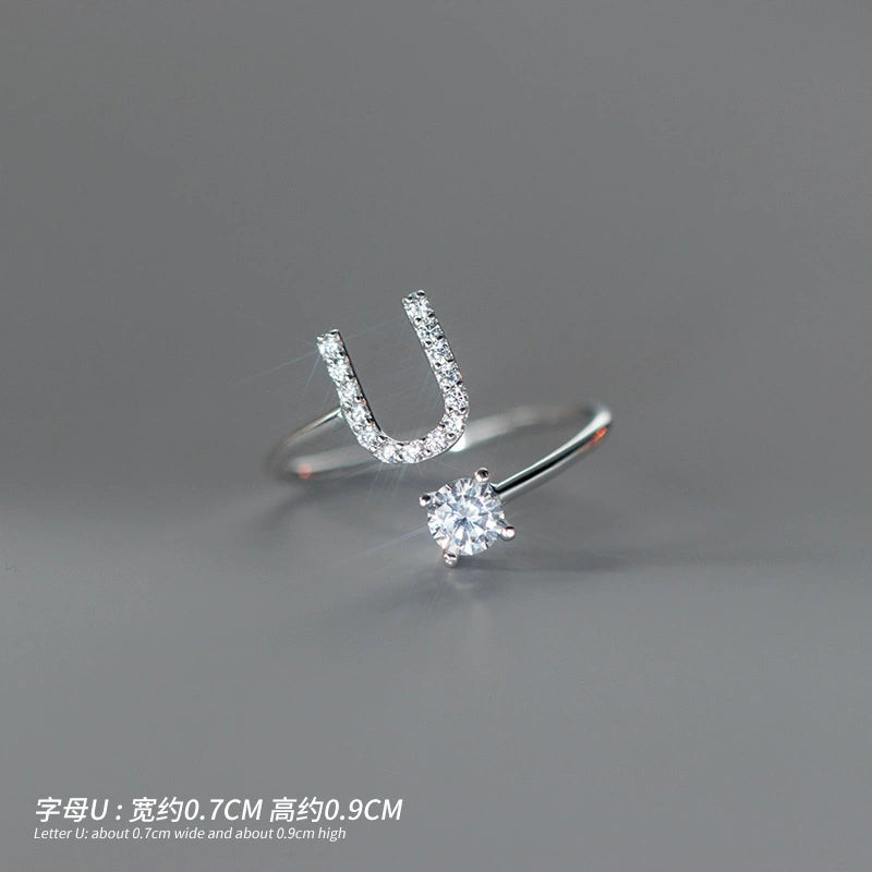 【Rare Visual】925 sterling silver 26 English letter ring women's instagram niche design plain ring index finger ring