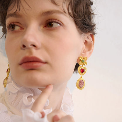 Colorful Retro Gold Decorative Earrings - Rare Visual Jewelry