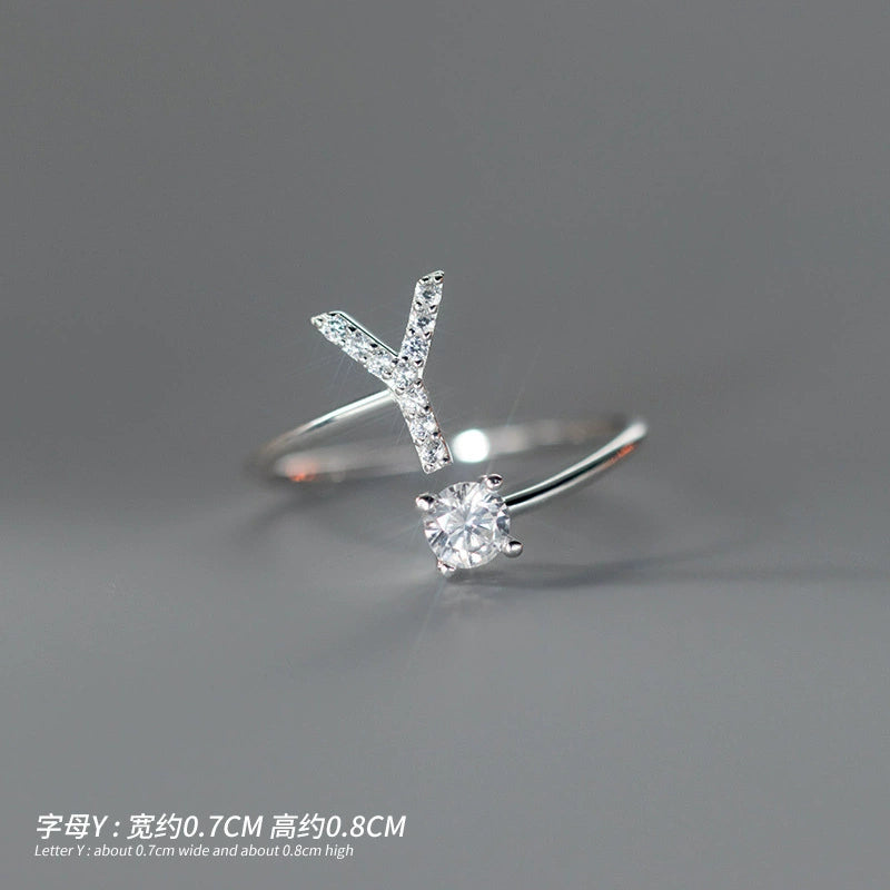 【Rare Visual】925 sterling silver 26 English letter ring women's instagram niche design plain ring index finger ring