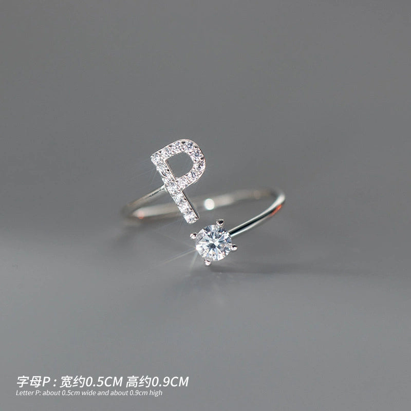 【Rare Visual】925 sterling silver 26 English letter ring women's instagram niche design plain ring index finger ring