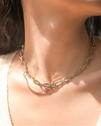 Personalized Gold Cross Double Crystal Clavicle Chain - Rare Visual Jewelry