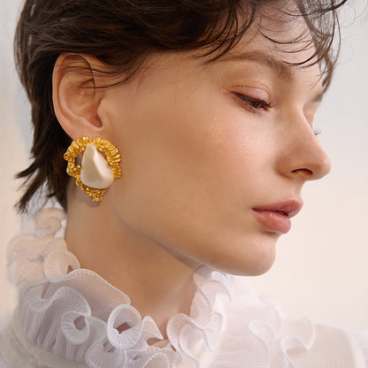 Irregular Metal Frame Vintage Art Earrings - Rare Visual Jewelry