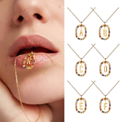 Light Luxury Sterling Silver 26 Letter Colored Stone Necklace - Rare Visual Jewelry