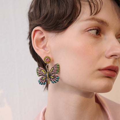 Light Luxury Sweet Sparkling Diamond Colorful Butterfly Earrings - Rare Visual Jewelry