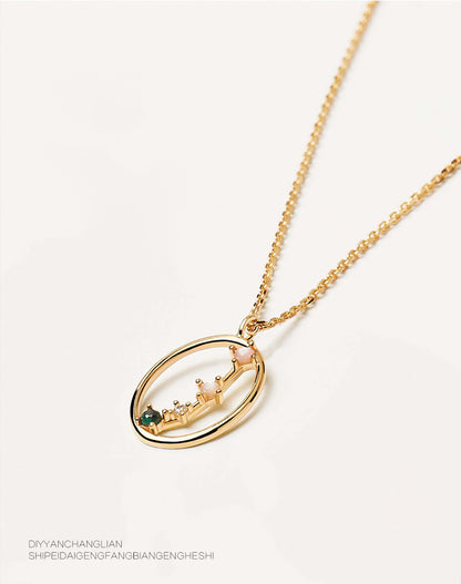 Twelve Constellations Colored Stone Pendant Necklace - Rare Visual Jewelry