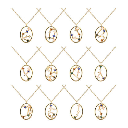 Twelve Constellations Colored Stone Pendant Necklace - Rare Visual Jewelry
