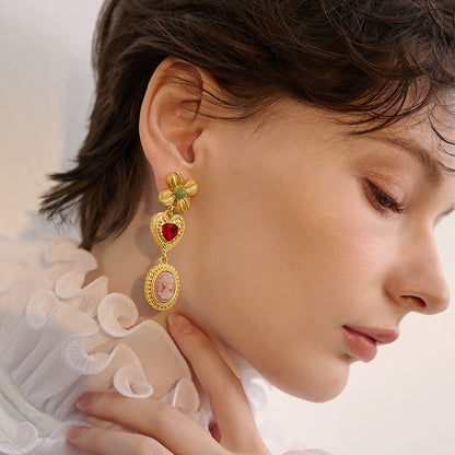 Colorful Retro Gold Decorative Earrings - Rare Visual Jewelry