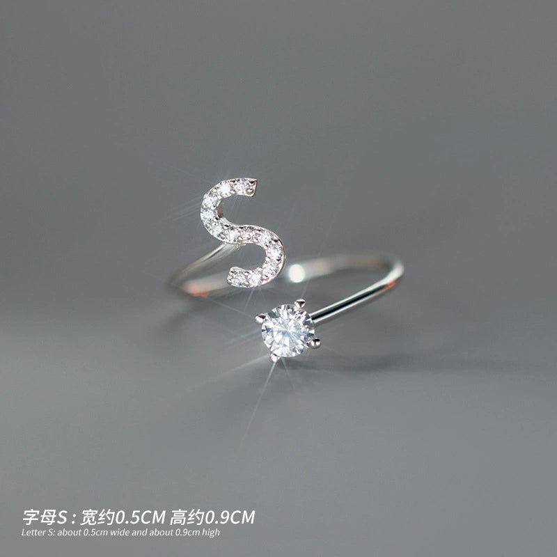 【Rare Visual】925 sterling silver 26 English letter ring women's instagram niche design plain ring index finger ring