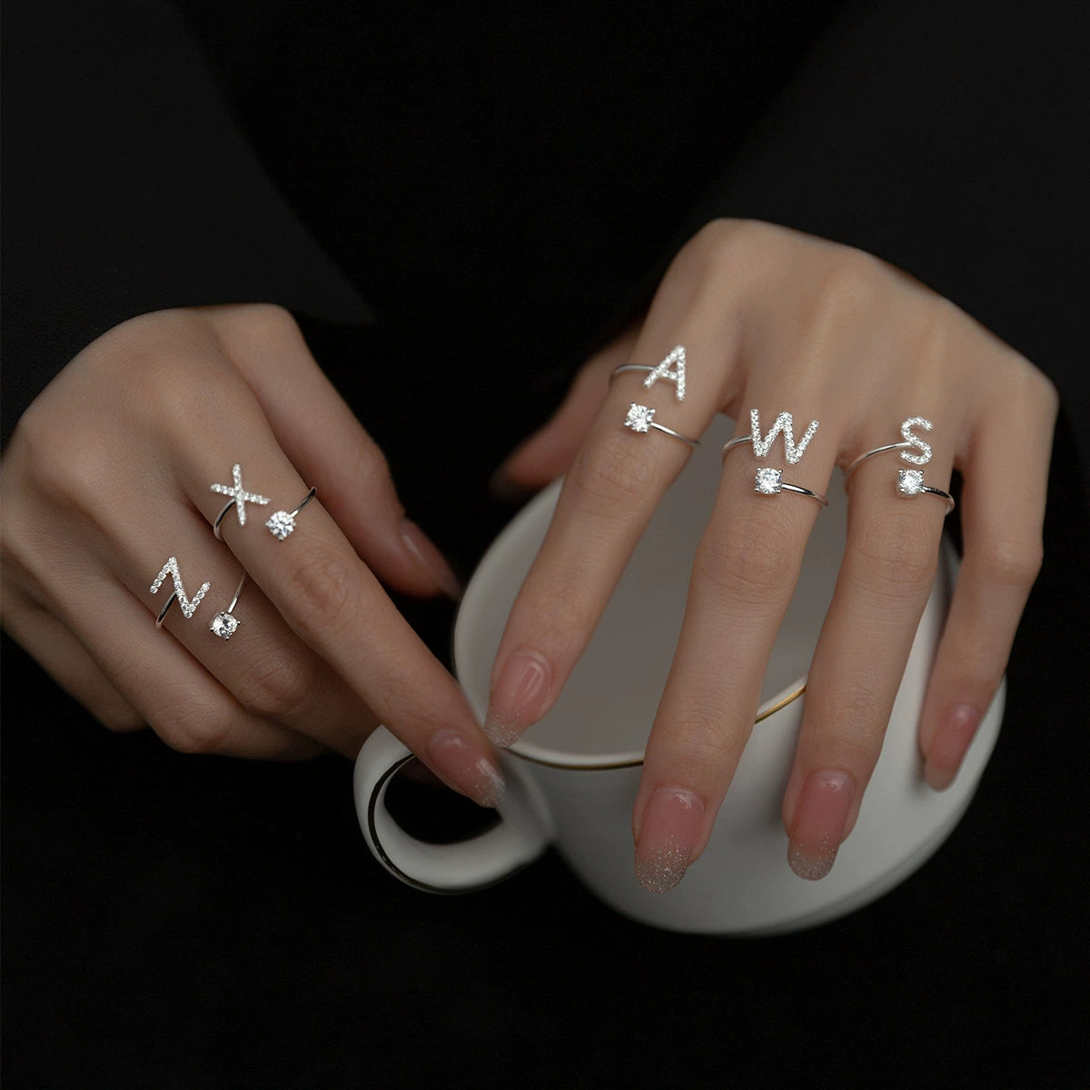 【Rare Visual】925 sterling silver 26 English letter ring women's instagram niche design plain ring index finger ring