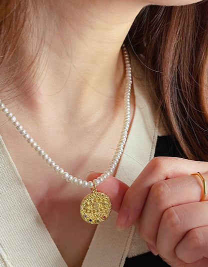Devil's Eye Gold Coin Natural Pearl Necklace - Rare Visual Jewelry