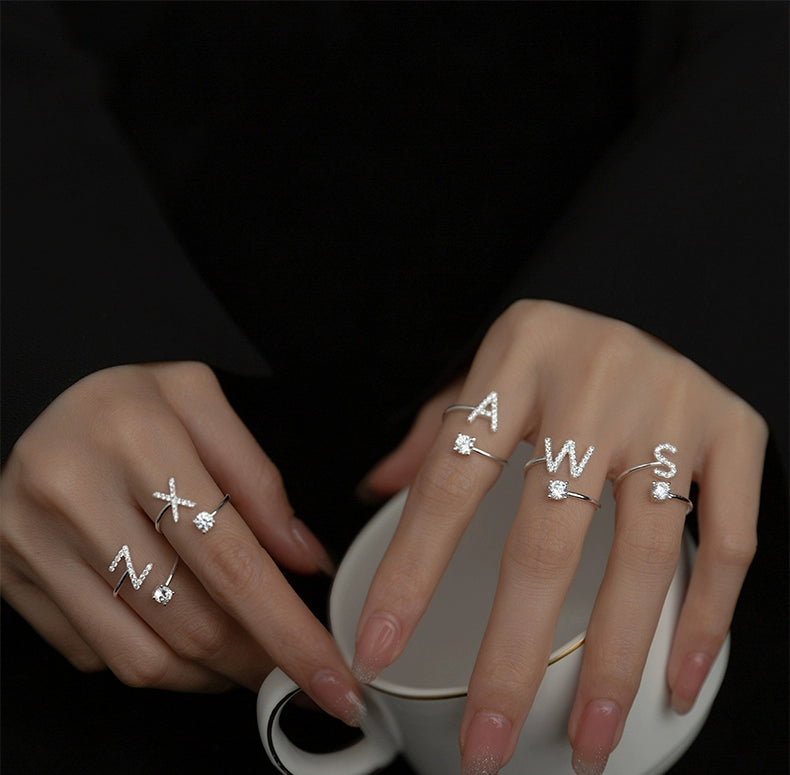 【Rare Visual】925 sterling silver 26 English letter ring women's instagram niche design plain ring index finger ring