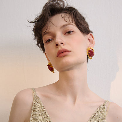 Irregular Metal Frame Vintage Art Earrings - Rare Visual Jewelry