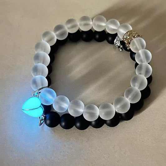 2PCS Magnetic Luminous Crown Heart Couple Bracelets – Beaded Jewelry for Men and Women, Matching Glow-in-the-Dark Design, Perfect for Parties, Daily Wear, or Birthday Gifts