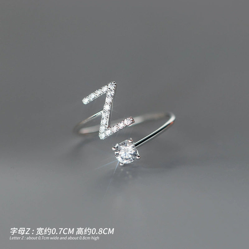 【Rare Visual】925 sterling silver 26 English letter ring women's instagram niche design plain ring index finger ring