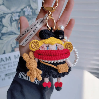 Black Handcrafted Curly Collection Doll Bag Charm & Keychain - Rare Visual Jewelry