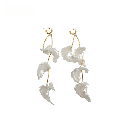 Shell Tassel Pendant Earrings on white background