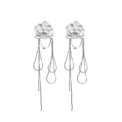 Silver Floral Tassel Earrings - Rare Visual Jewelry