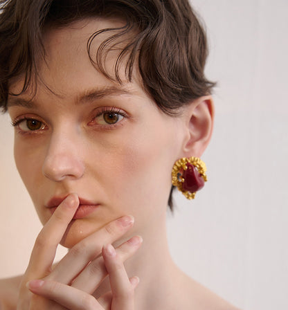 Irregular Metal Frame Vintage Art Earrings - Rare Visual Jewelry