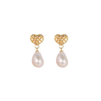18K Peach Heart Baroque Pearl Earrings - Rare Visual Jewelry