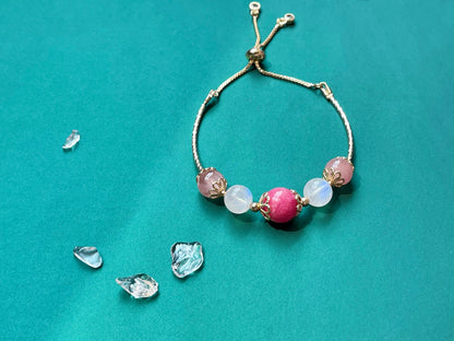 Natural Rhodolite Moonstone Pink Crystal Bangle Bracelet - Rare Visual Jewelry