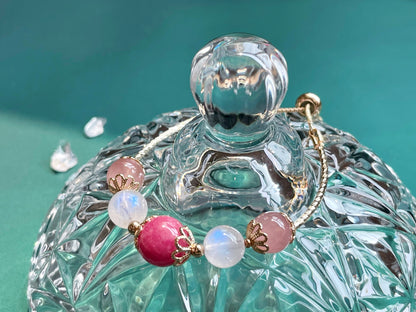 Natural Rhodolite Moonstone Pink Crystal Bangle Bracelet - Rare Visual Jewelry