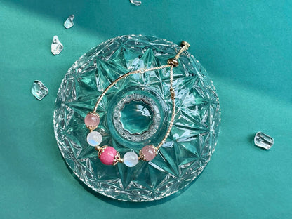 Natural Rhodolite Moonstone Pink Crystal Bangle Bracelet - Rare Visual Jewelry