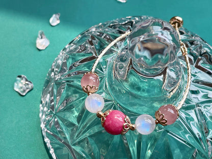 Natural Rhodolite Moonstone Pink Crystal Bangle Bracelet - Rare Visual Jewelry