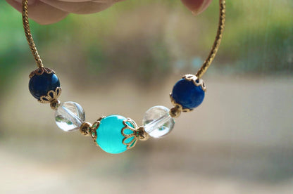 Natural Aquamarine White Crystal Amazonite Bracelet Bracelet - Rare Visual Jewelry