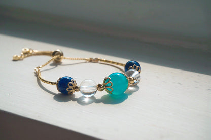 Natural Aquamarine White Crystal Amazonite Bracelet Bracelet - Rare Visual Jewelry
