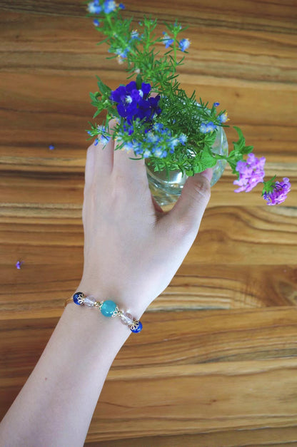 Natural Aquamarine White Crystal Amazonite Bracelet Bracelet - Rare Visual Jewelry