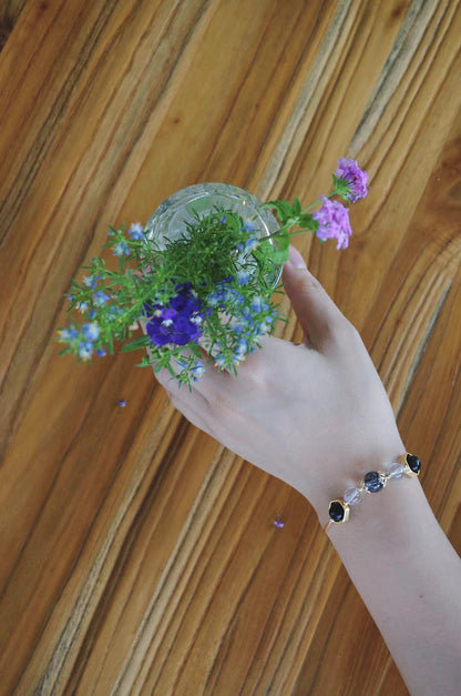 Natural Black Hair Crystal White Crystal Obsidian Bangle Bracelet - Rare Visual Jewelry