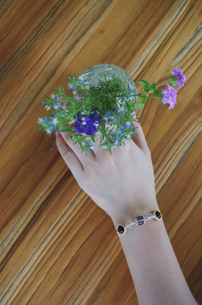 Natural Black Hair Crystal White Crystal Obsidian Bangle Bracelet - Rare Visual Jewelry