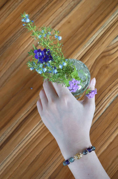 Natural Amethyst Green And Yellow Gold Crystal Hand Handle Skewer - Rare Visual Jewelry