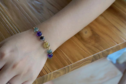 Natural Amethyst Green And Yellow Gold Crystal Hand Handle Skewer - Rare Visual Jewelry