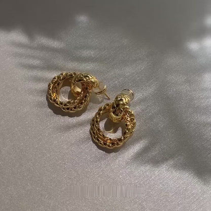 Vintage Diamond Textured Metal Earrings