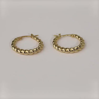 Gold Tone Twisted Rope Hoop Earrings