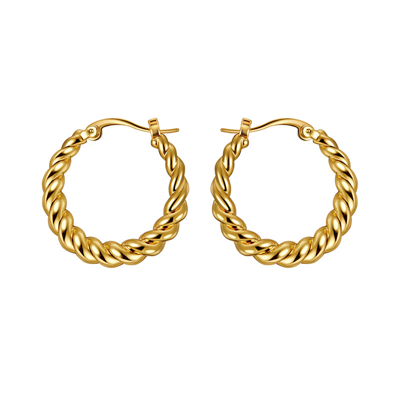 Gold Tone Twisted Rope Hoop Earrings