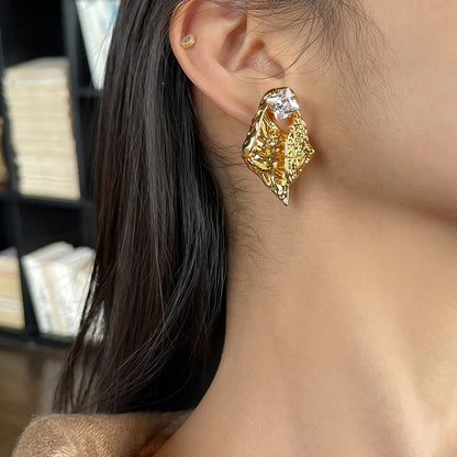 Irregular Tin Paper Texture Design Zircon Earrings - Rare Visual Jewelry