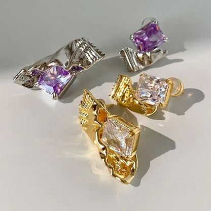 Asymmetric Playful Tinfoil Candy Gem Silver Earrings - Rare Visual Jewelry