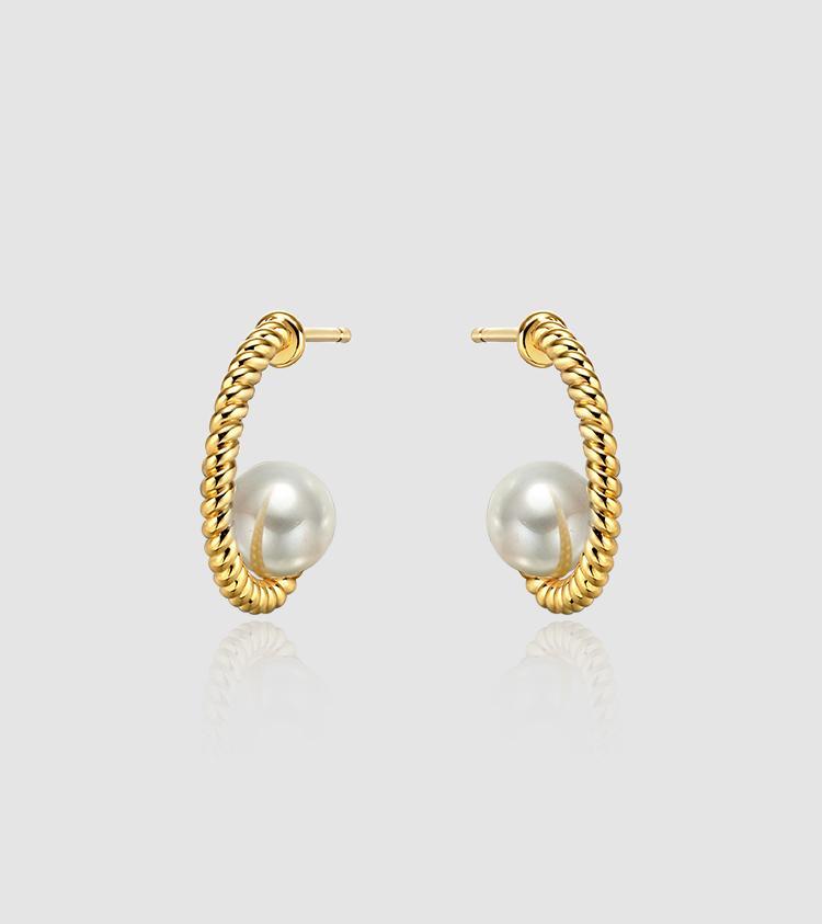 Elegant Vintage Woven Metal Pearl Earrings