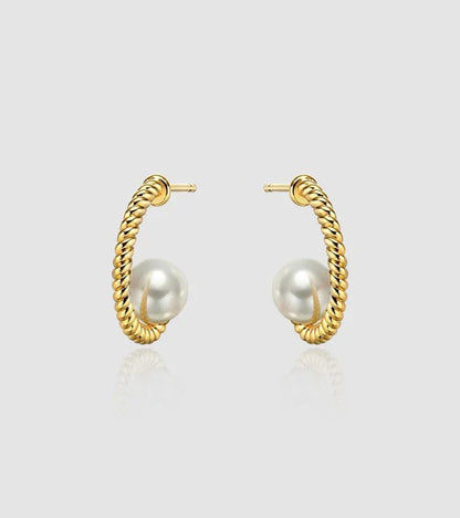 Elegant Vintage Woven Metal Pearl Earrings - Rare Visual Jewelry